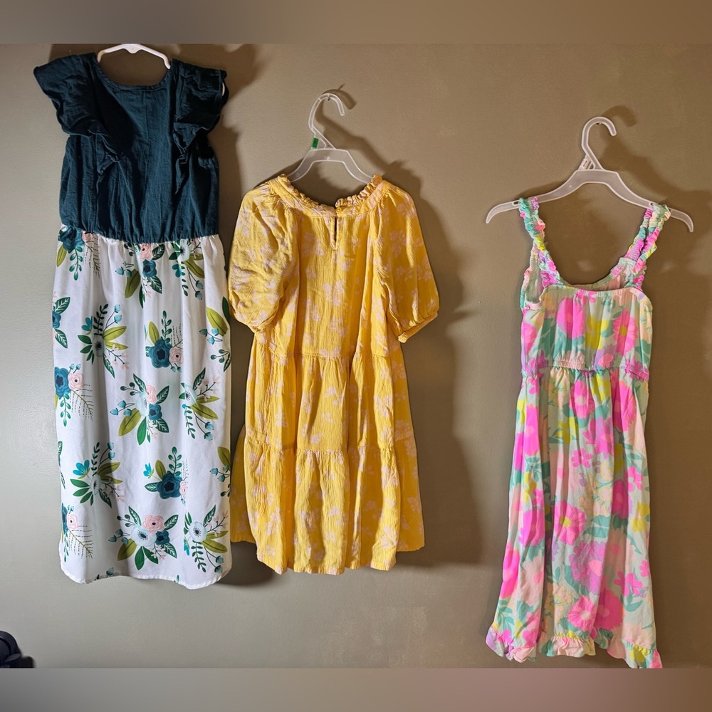 Floral and Yellow Kids Dress Set of 3